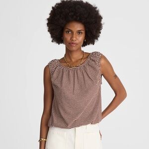 Madewell NWT Bubble Tee Size Small Striped Tan and Henna Cotton Linen Blend
